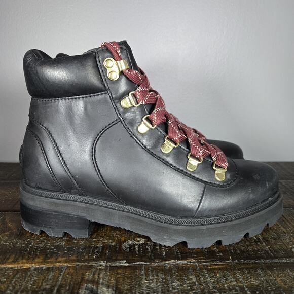 Sorel Lennox Hiker Womens Size 6.5 Lace Up Waterproof Ankle Boots Leather Black - Picture 1 of 11